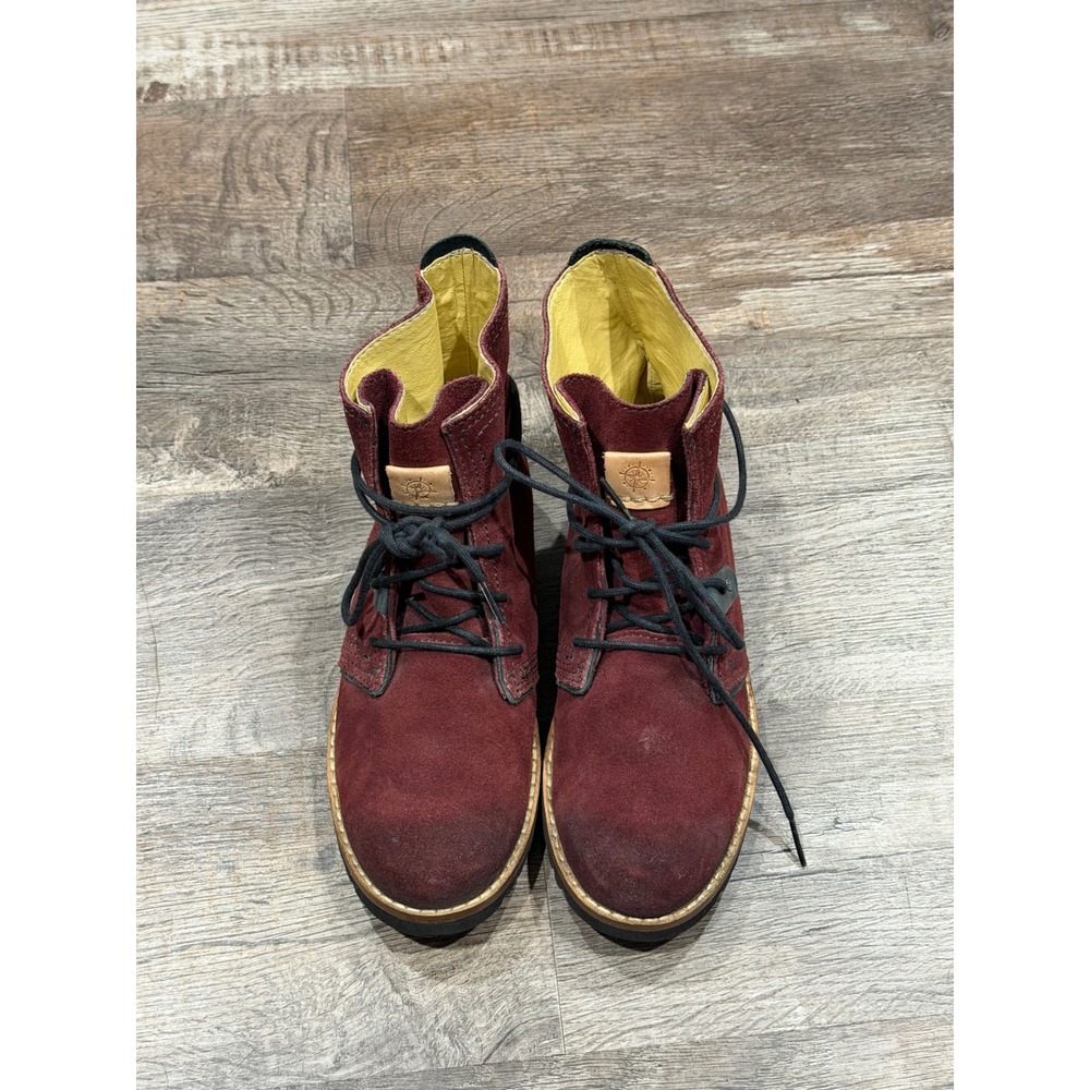 Bussola Burgundy Suede Lace Up Ankle Lug Sole Boots Womens EU 37